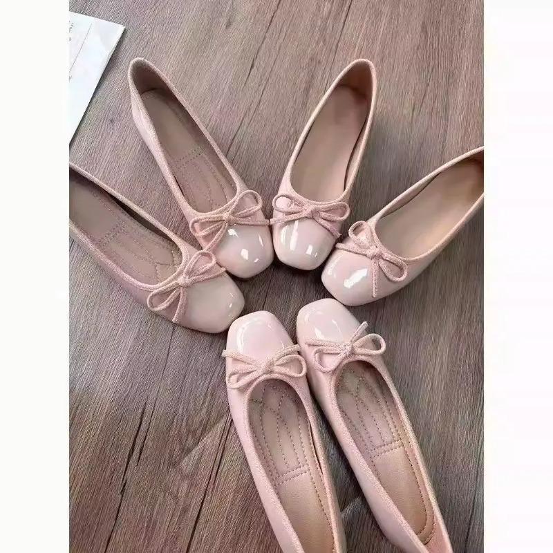 Women Shoes For Walking - Women Ballet Flats Square Toe Bowknot