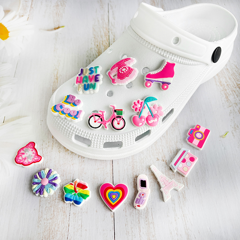 Cute Pink Bow Bicycle Rainbow  - đánh giá và giá Croc Style Clog